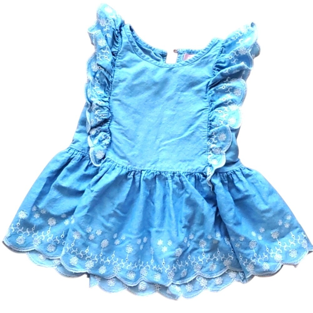 BCBGirls Denim Look Embroidered Blue Top Size Medium